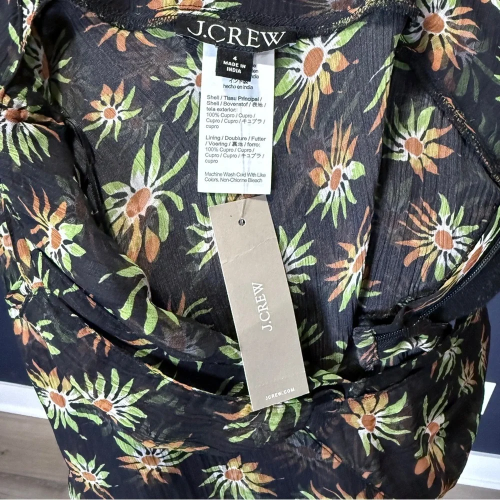 J. Crew NWT Black Crinkle Chiffon Camisole Top in Sunburst Floral | Size 4 - Picture 7 of 8
